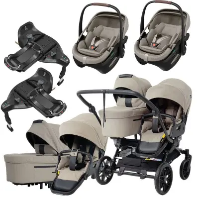 Emmaljunga Double Sento tvillingvagn 2027 + Maxi-Cosi Coral Slide Pro babyskydd + isofixbaser