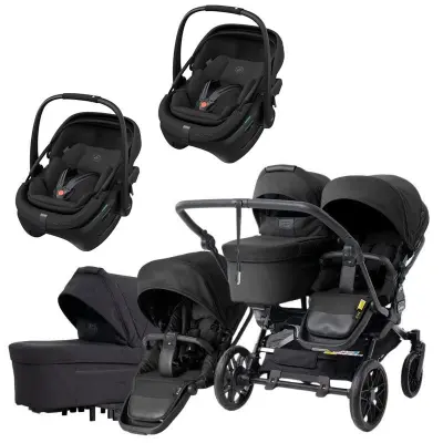 Emmaljunga Double Sento tvillingvagn 2027 + Maxi-Cosi Coral Slide Pro babyskydd