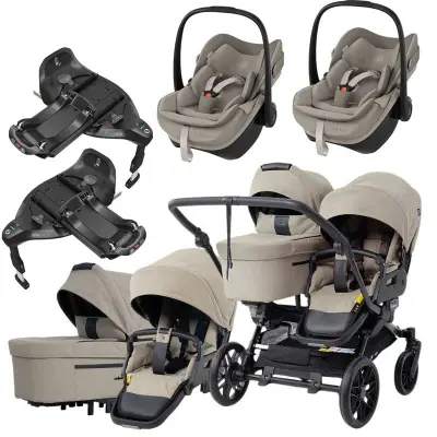 Emmaljunga Double Sento tvillingvagn 2027 + Maxi-Cosi Pebble Slide Pro babyskydd + isofixbaser