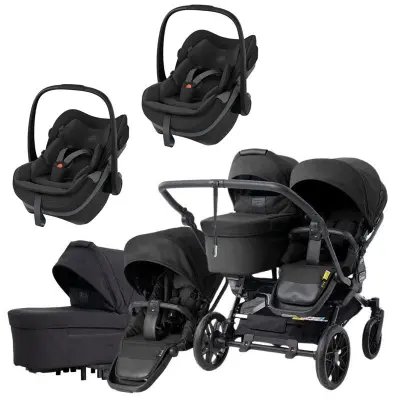 Emmaljunga Double Sento tvillingvagn 2027 + Maxi-Cosi Pebble Slide Pro babyskydd