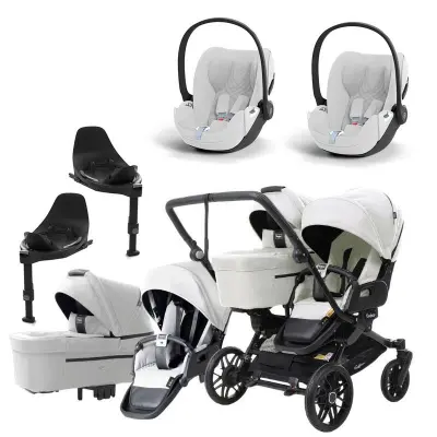 Emmaljunga Double Sento tvillingvagn Flat+ 2026 + Cybex Cloud T babyskydd + bas
