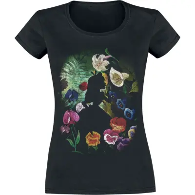 Alice i Underlandet - Disney T-shirt - Black Flower - XS XXL - för Dam - svart