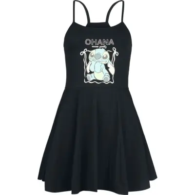 Lilo & Stitch - Disney Halvlång klänning - Stitch Ohana - S 3XL - för Dam - svart