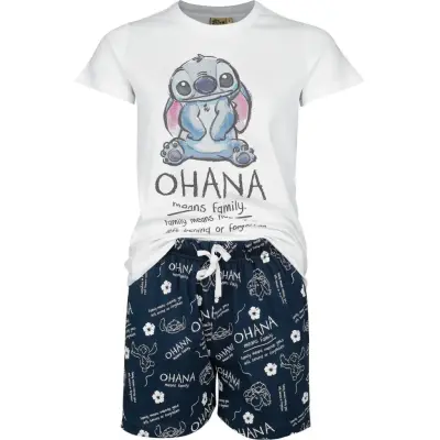 Lilo & Stitch - Disney Pyjamas - Ohana Means Family - S 3XL - för Dam - vit/blå