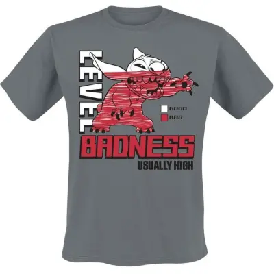 Lilo & Stitch - Disney T-shirt - Level Badness Usually High - M 3XL - för Herr - skiffer