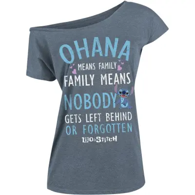 Lilo & Stitch - Disney T-shirt - Ohana - M XL - för Dam - blåmelerad
