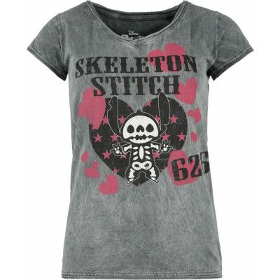 Lilo & Stitch - Disney T-shirt - Skeleton Stitch - S XXL - för Dam - grå