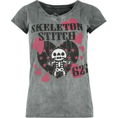 Lilo & Stitch - Disney T-shirt - Skeleton Stitch - S XXL - för Dam - grå