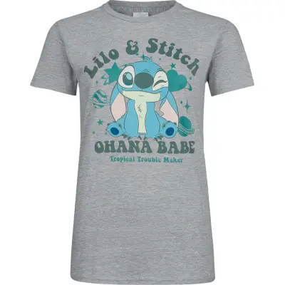 Lilo & Stitch - Disney T-shirt - Stitch Ohana Babe - S XXL - för Dam - gråmelerad