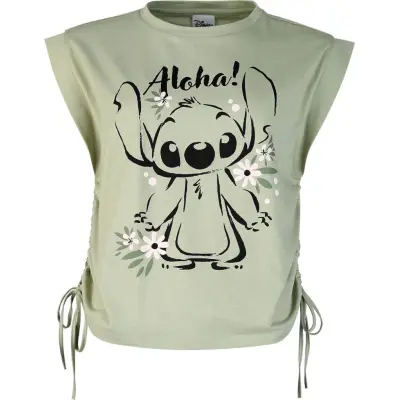 Lilo & Stitch - Disney Topp - Stitch - Aloha - S XXL - för Dam - oliv