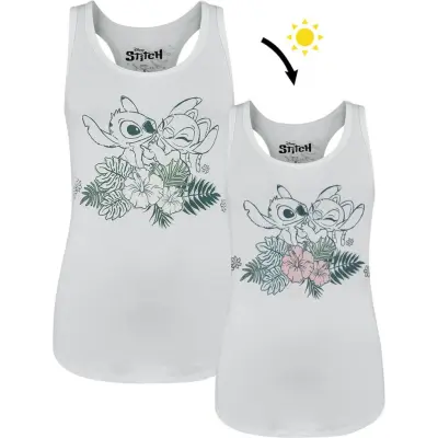 Lilo & Stitch - Disney Topp - Stitch - Flowers - M XL - för Dam - vit