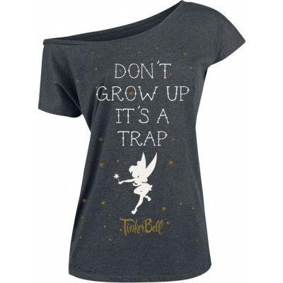 Peter Pan - Disney T-shirt - Tingeling - Don't Grow Up - S 5XL - för Dam - mörkt gråmelerad