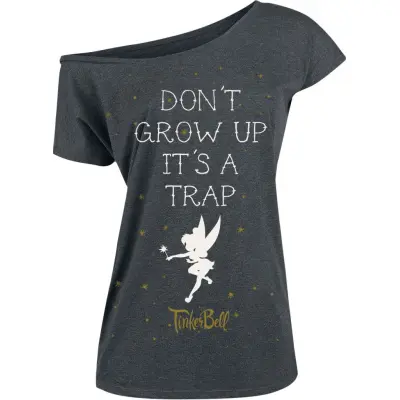 Peter Pan - Disney T-shirt - Tingeling - Don't Grow Up - S 5XL - för Dam - mörkt gråmelerad