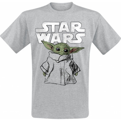Star Wars - Disney T-shirt - The Mandalorian - Grogu - Sketch - S XXL - för Herr - gråmelerad