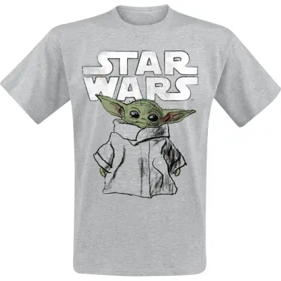 Star Wars - Disney T-shirt - The Mandalorian - Grogu - Sketch - S XXL - för Herr - gråmelerad