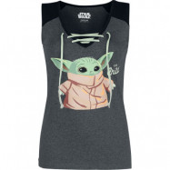 Star Wars - Disney Topp - Baby Grogu - M XXL - för Dam - gråmelerad/svart