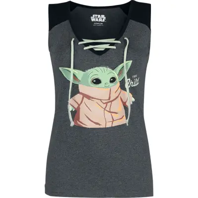 Star Wars - Disney Topp - Baby Grogu - M XXL - för Dam - gråmelerad/svart