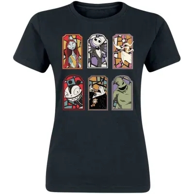 The Nightmare Before Christmas - Disney T-shirt - Stained Glass Characters - S XXL - för Dam - svart