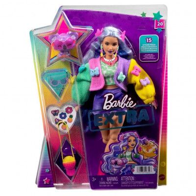 Barbie Extra Docka Lavender Hair Butterfly Clips