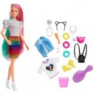 Barbie Leopard Rainbow Hair Docka