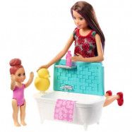 Barbie -kipper Babysitters Dockor med badkar och rosa accessoarer