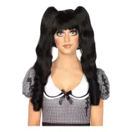 Docka Svart Deluxe Peruk med Avtagbara Tofsar - One size