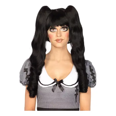 Docka Svart Deluxe Peruk med Avtagbara Tofsar - One size