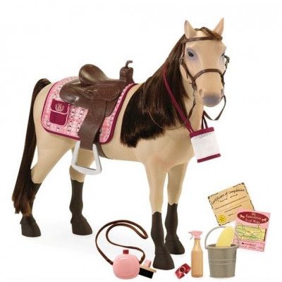 Our Generation Ridhäst ljusbrun och tillbehör