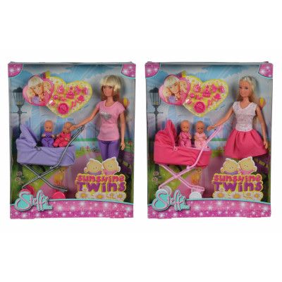 Steffi Love Sunshine Twins Docka med barnvagn : Färg - Rosa - Steffi Love -  Leksaksaffären