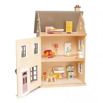 Tender Leaf Toys - Dockskåp Villa With Furniture 16 Delar