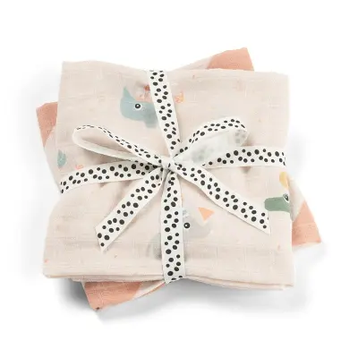 Done by Deer burp cloth 2-pack, celebration coral