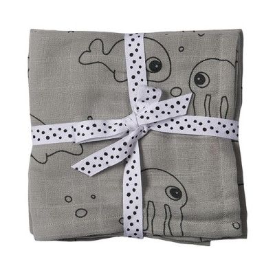 Done by Deer burp cloth 2-pack, sea friends grå