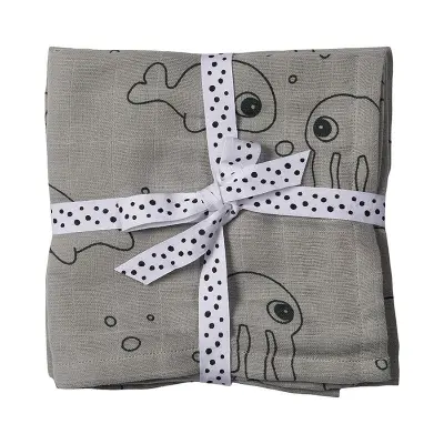 Done by Deer burp cloth 2-pack, sea friends grå
