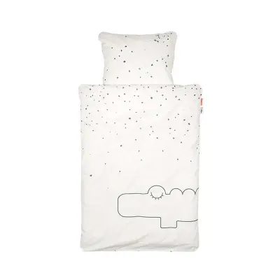 Done by Deer påslakanset Croco vagn/vagga, vit/grön