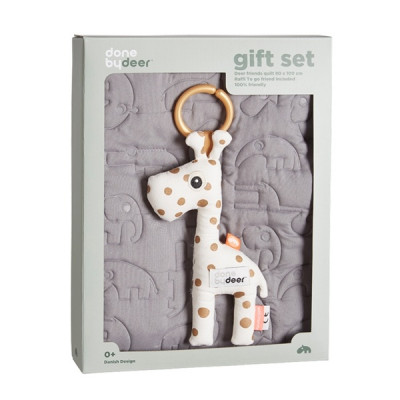 Done By Deer, Presentset Filt 80 x 100 cm grå&Raffi leksak