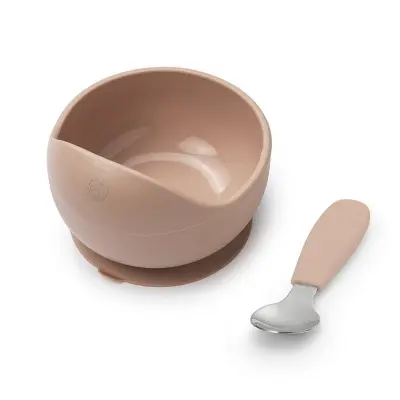 Elodie Details silikonskål med sked i metall, blushing pink