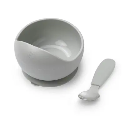 Elodie Details silikonskål med sked i metall, mineral green