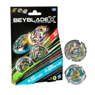 Beyblade X Dual Pack Bite Croc 3-60LF&Sting Unicorn 4-60P - Beyblade -  Leksaksaffären