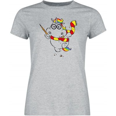 Chubby Unicorn - Enhörning T-shirt - Grummeleinhorn - Magic - L - för Dam - gråmelerad