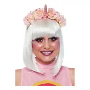 Diadem Enhörning Pastellrosa med Blommor - One size