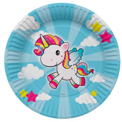 Enhörning Papperstallrik Blå 8-pack