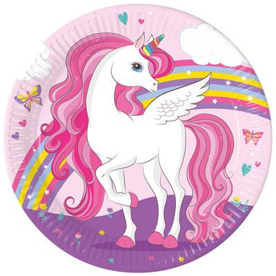 Enhörning Regnbåge Papperstallrik 23 cm 8-pack