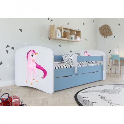 Kocot Kids Barnsäng - Babydreams Blå - Unicorn Med Låda Och Madrass 180x80 Cm
