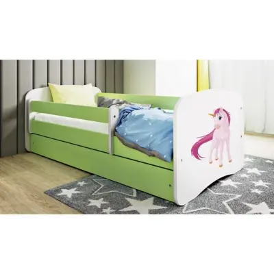 Kocot Kids Barnsäng - Babydreams Grön - Unicorn Med Låda Och Madrass 160x80 Cm