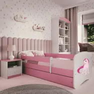 Kocot Kids Barnsäng - Babydreams Rosa - Unicorn Med Låda Och Madrass 140x70 Cm