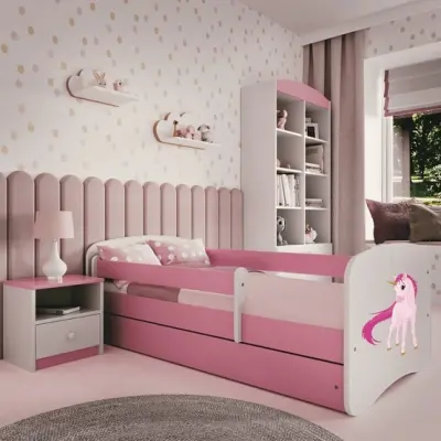 Kocot Kids Barnsäng - Babydreams Rosa - Unicorn Med Madrass 160x80 Cm
