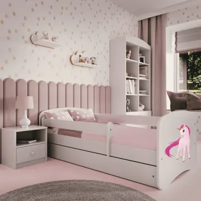 Kocot Kids Barnsäng - Vit - Unicorn Med Låda Och Madrass 180x80 Cm