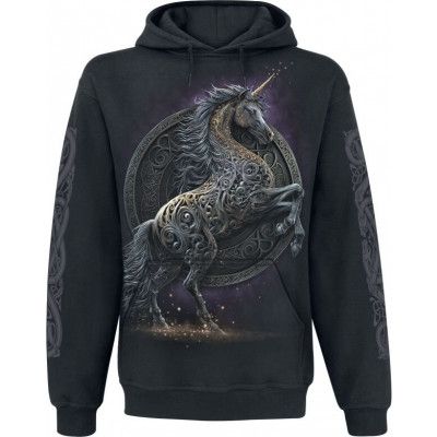 Spiral - Enhörning Luvtröja - Celtic Unicorn - S XXL - för Herr - svart