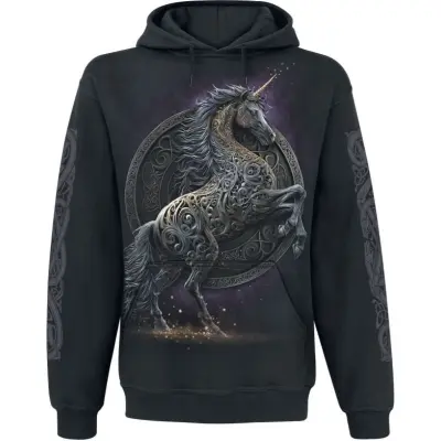 Spiral - Enhörning Luvtröja - Celtic Unicorn - S XXL - för Herr - svart