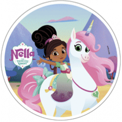 Tårtbild / oblat Nella på enhörningen, 21 cm